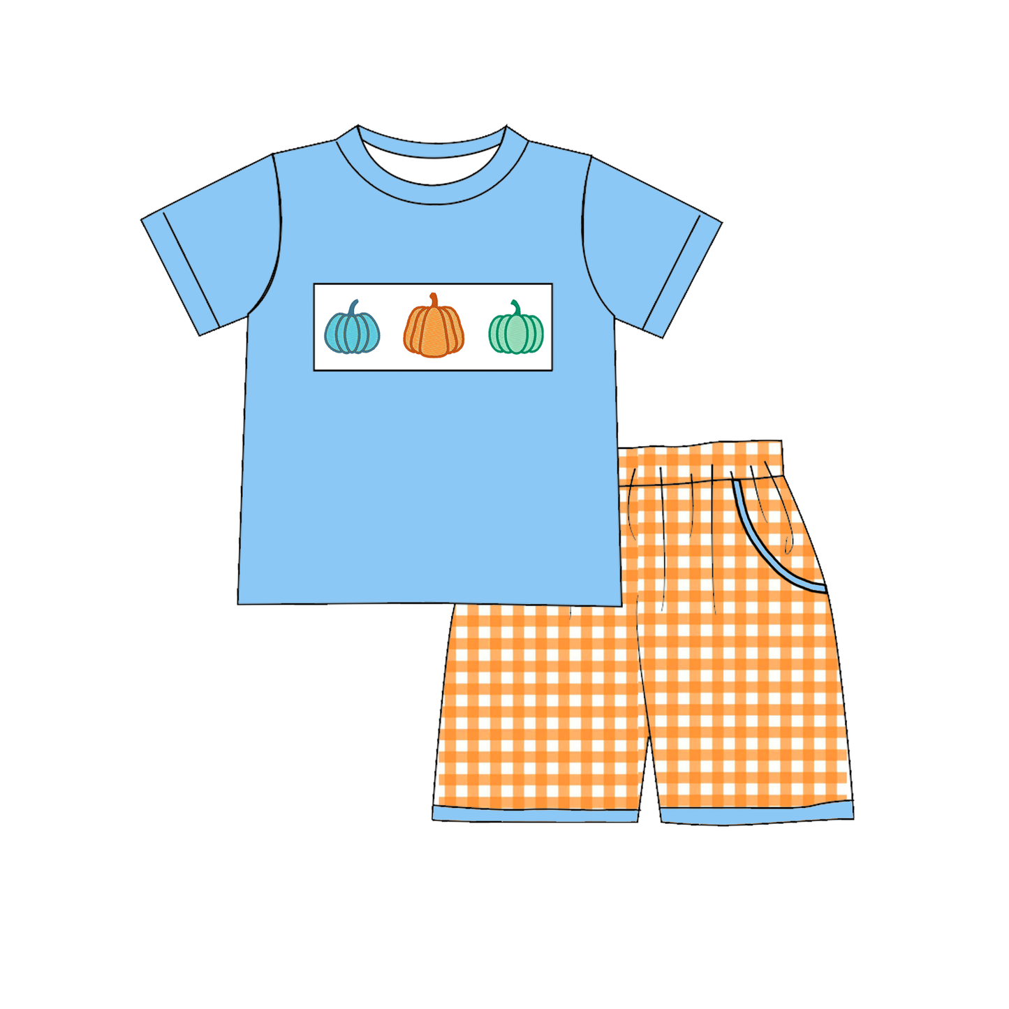 Halloween Pumpkin Sibling Outfit Set – Embroidered Smocked Collection