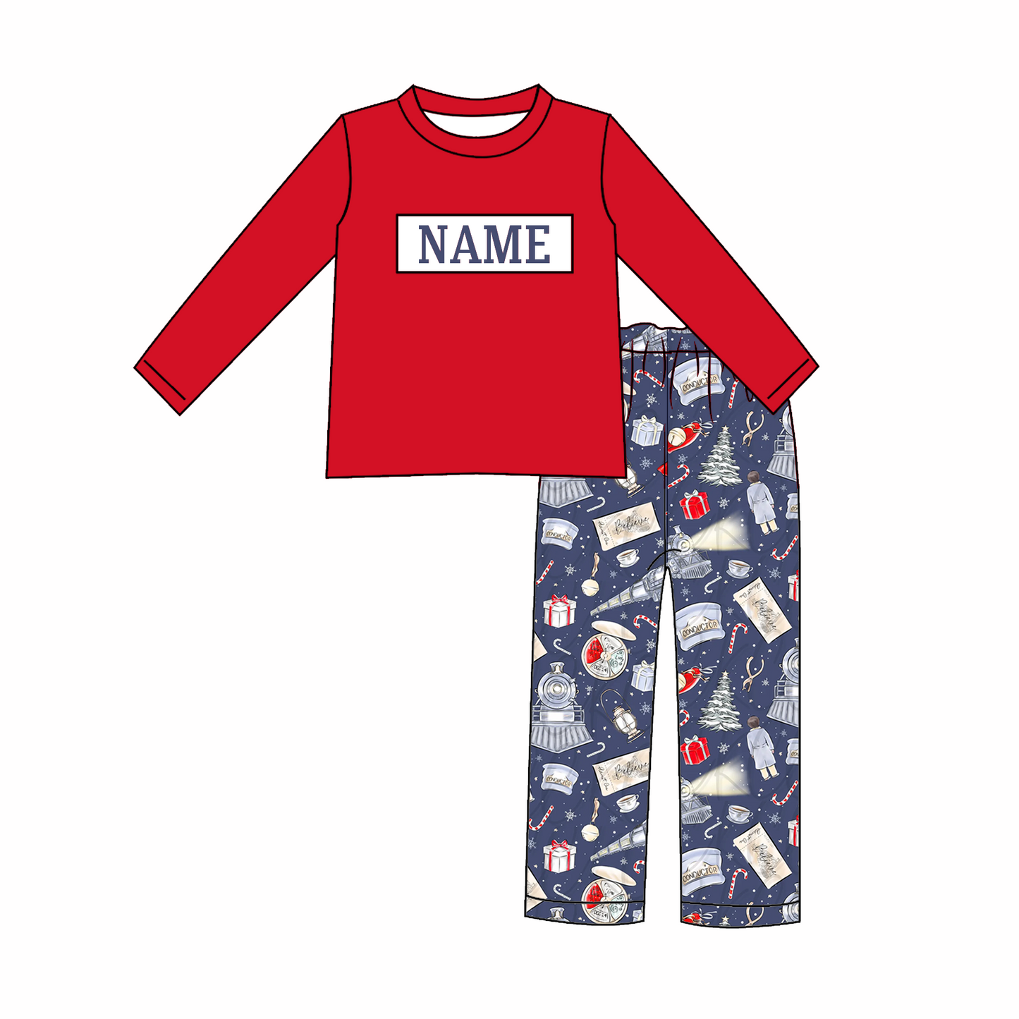 Kids Christmas CUSTOM NAME Embroidery Tree Gift Sibling Clothes
