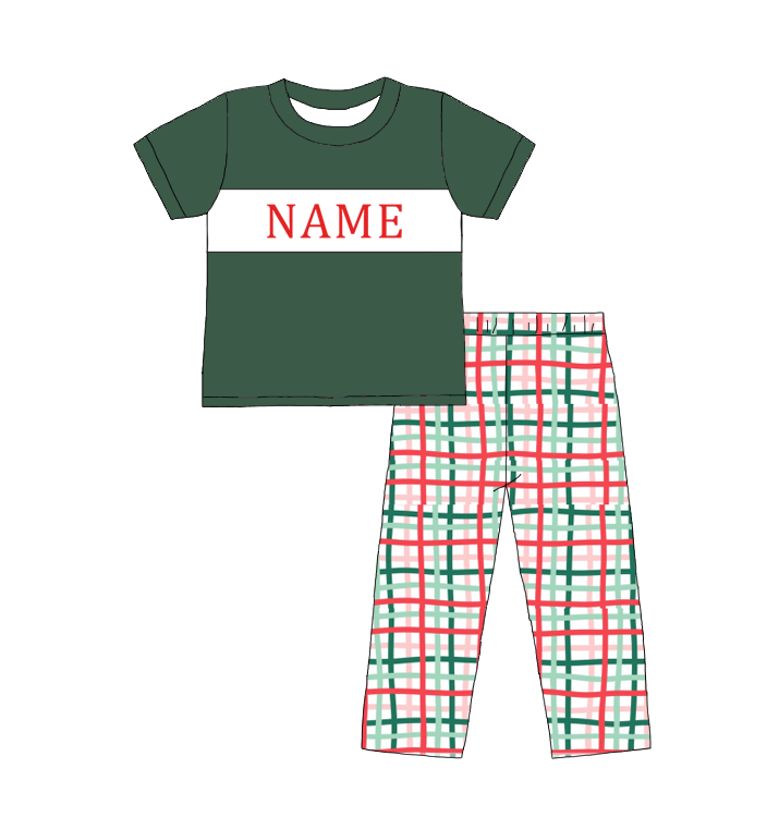 Kids Christmas Green Plaid Smocked Collection Custom Name Holiday Outfits