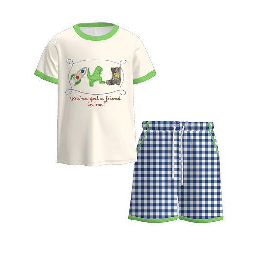 Boys Summer Dinosour "You've got a friend in me" Embroidery Set & Romper