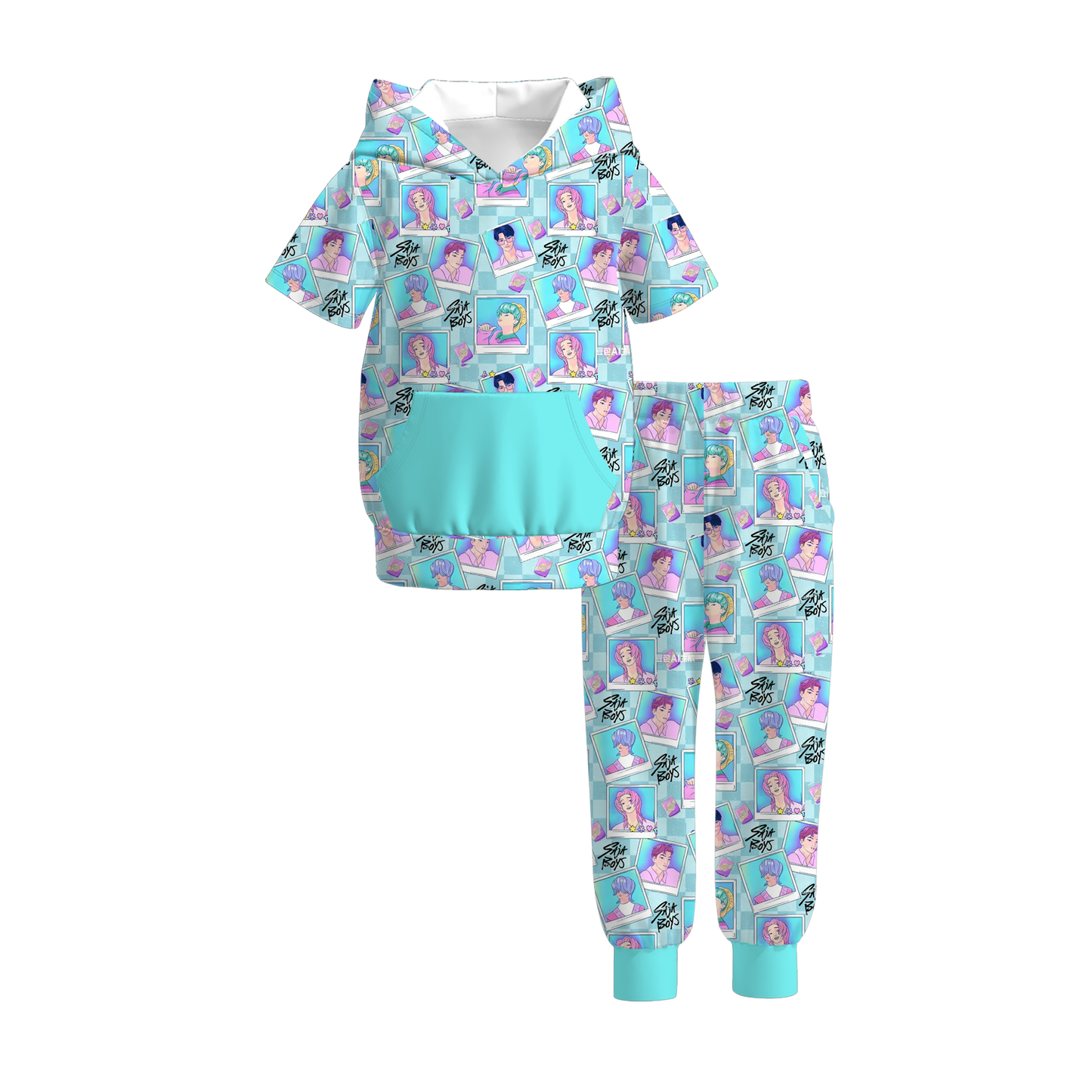 2026 Boys Spring Kpop Demon Hunter Short Sleeves Hoodies Set