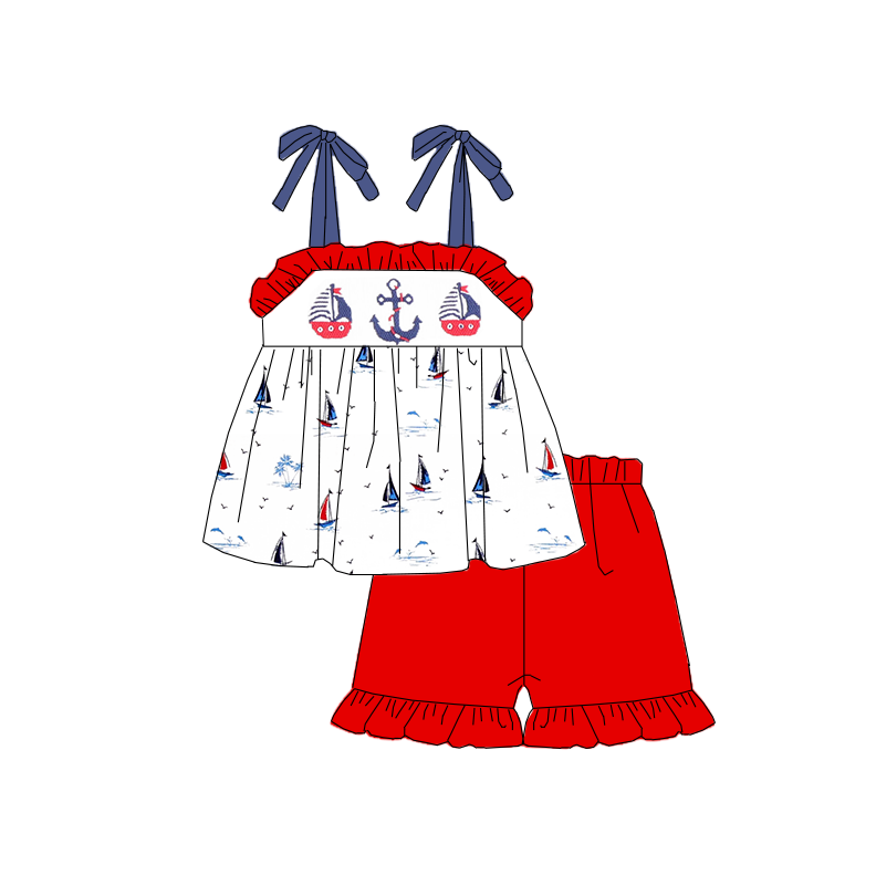 4th Of July Sibling Matching Red Blue Smocked Kids Clothes