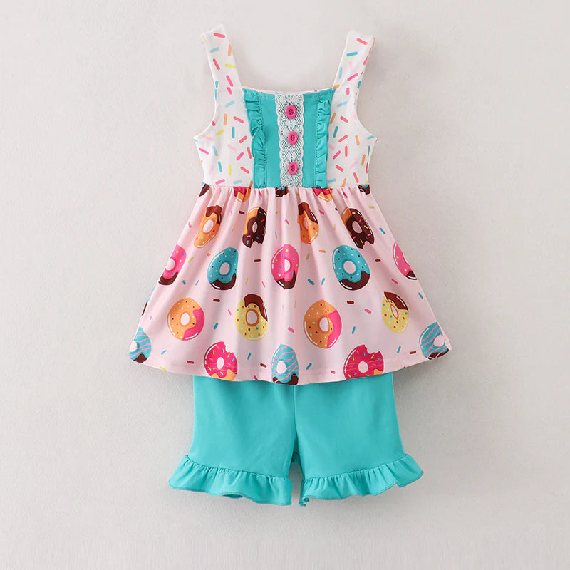 Girls Summer Donut Print Short Set