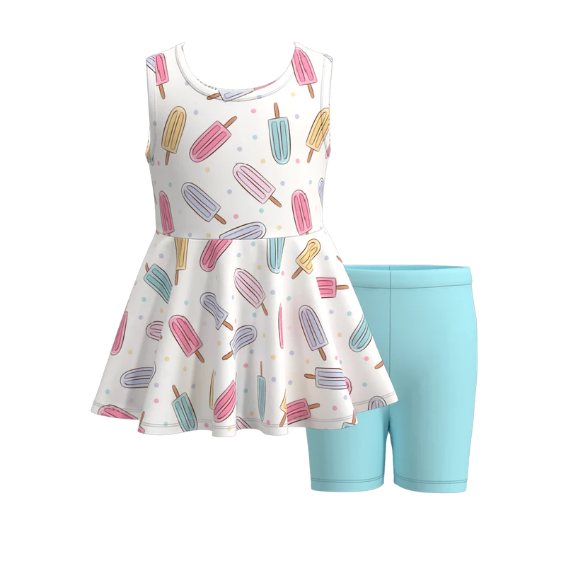Girls Summer Patriotic Ice-Cream Bow Print Short Set