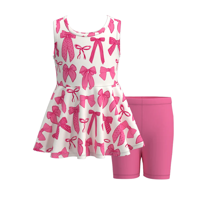 Girls Summer Patriotic Ice-Cream Bow Print Short Set