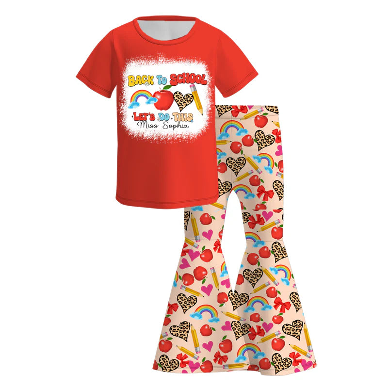 Girls Yellow Red "LET'S DO THIS" Tops Back To School Print Set