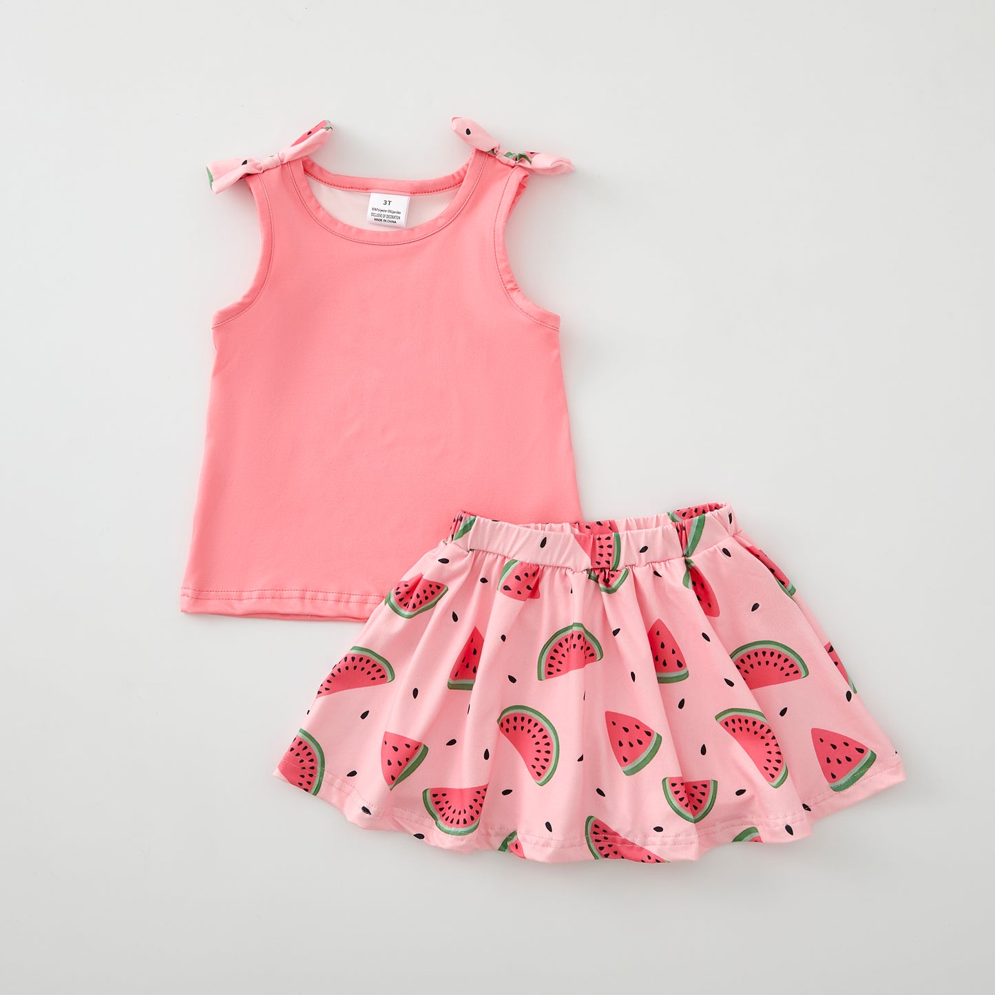 Girls Summer Watermelon Pink Soft Skirt Set
