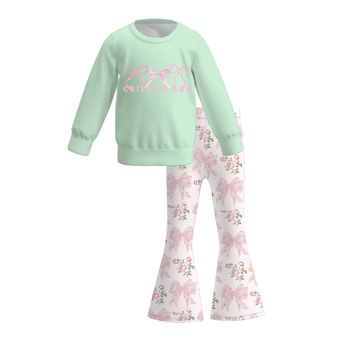 2026 Valentine's Day Girls Printed Long Sleeves Outfit Set