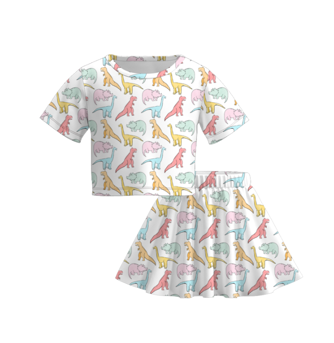 Summer Girls Dino Floral Starfish Print Toddler Skirt Set