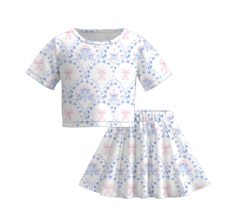 Summer Girls Dino Floral Starfish Print Toddler Skirt Set