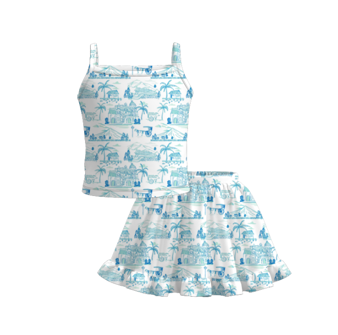 Girls Summer Slip Top Milk Silk Skirt Set