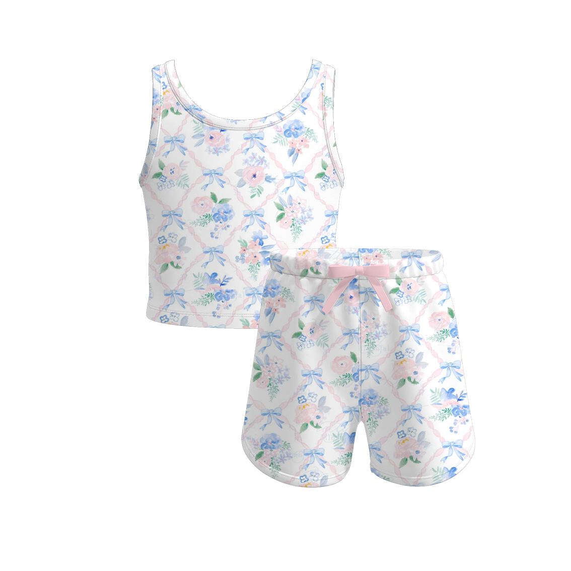 Girls Summer Floral Print Tank Short Set