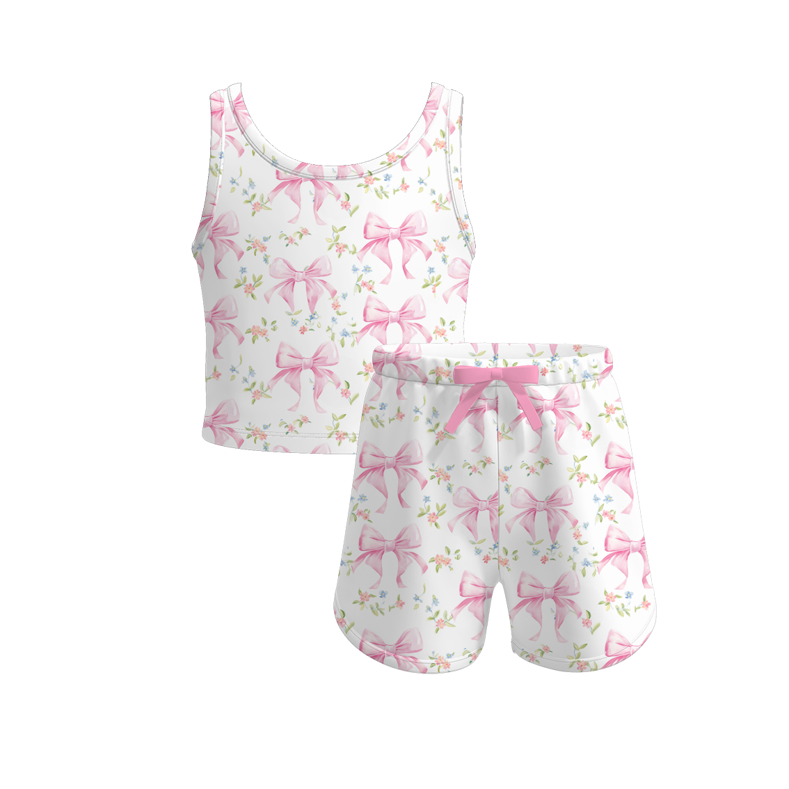 Girls Summer Bow Print Sleeveless Short Set