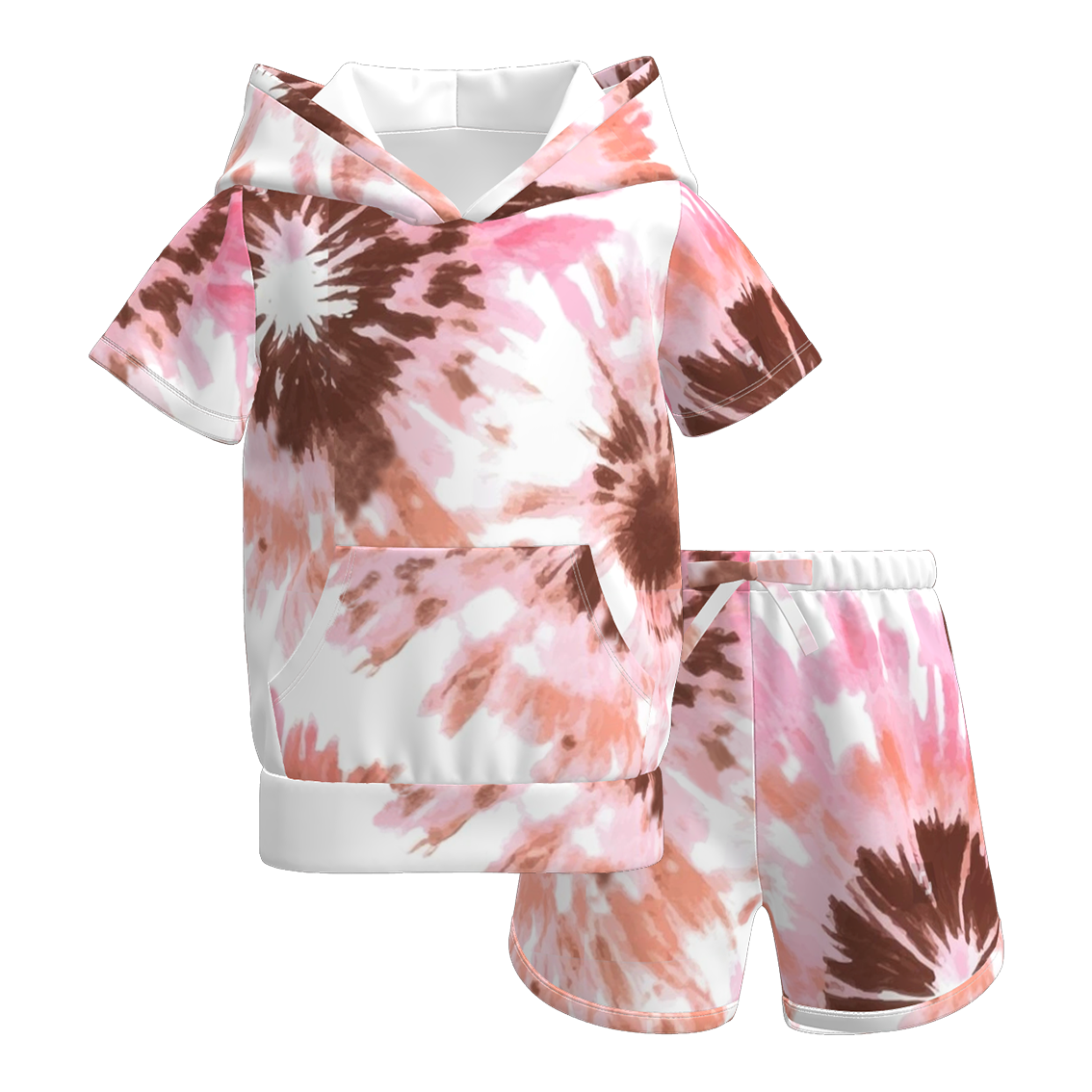 Girls Summer Tie-Dye Outdoor Hoodie Pocket Shorts Set