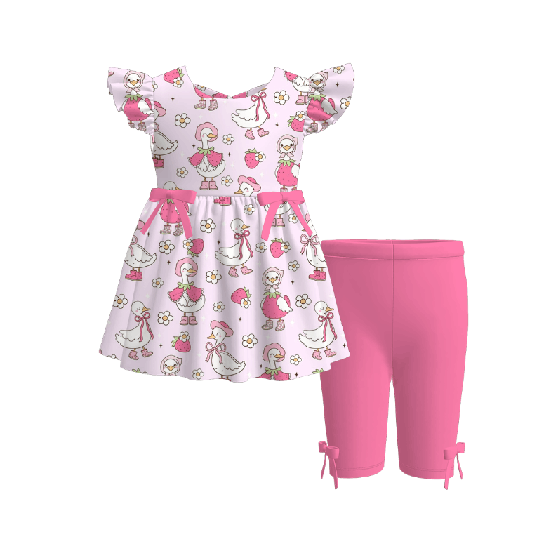 Girls Summer Silly Goose Pink Bow Short Set