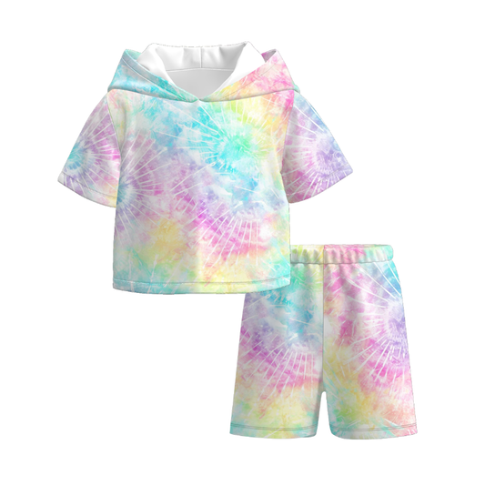 Girls Summer Tie-Dye Sport Hoodies Short Set