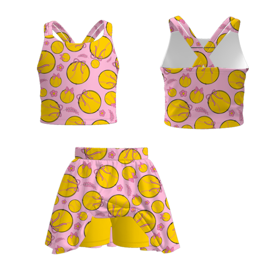 Girls Summer Outdoor Sport Soft Athletic Skirt Set