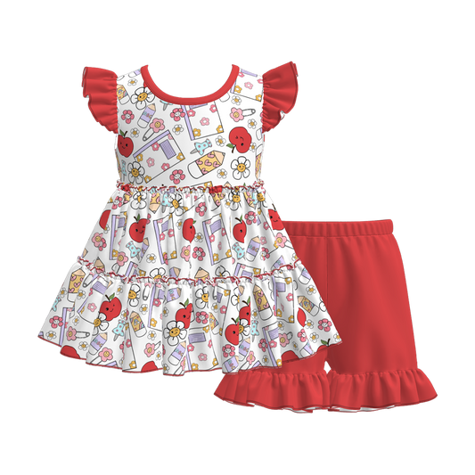 Girls Summer Back To School Patchwork Short Set