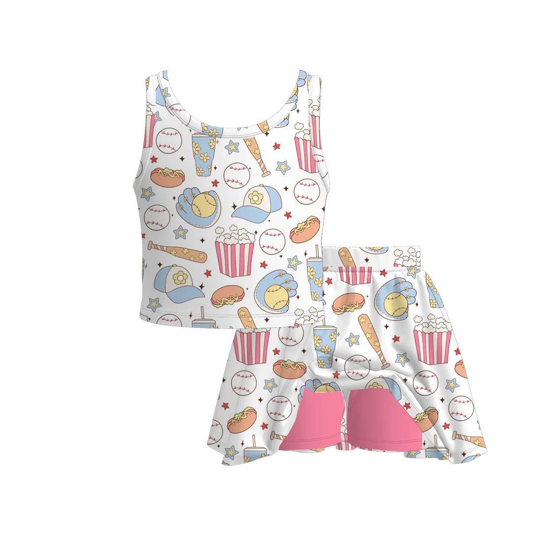 Toddler Girls Summer Baseball Outdoor Athletic Skirt Set