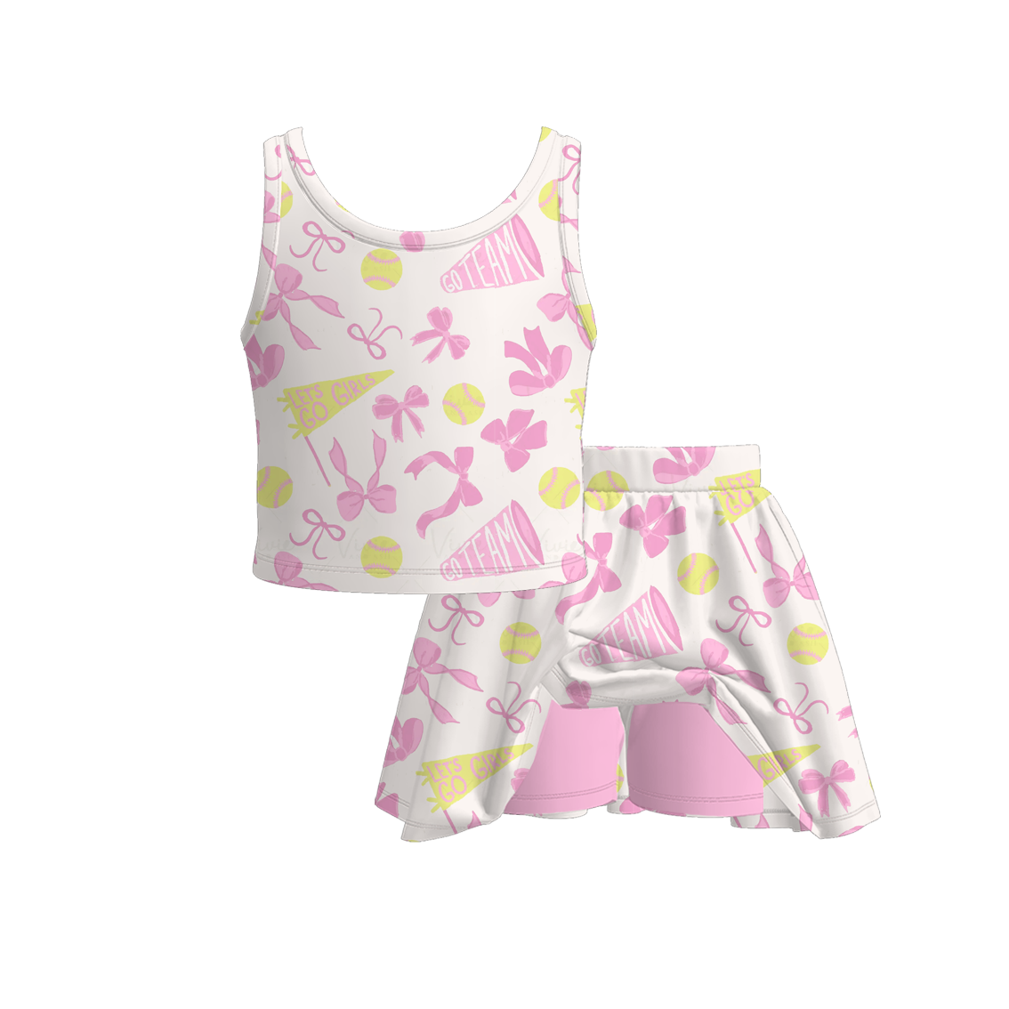 Toddler Girls Summer Pink Baseball Outdoor Athletic Skirt Set