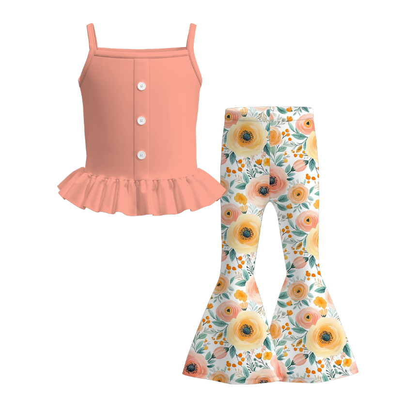 Mommy And Me Summer Coral Yellow Floral Matching Dress Set