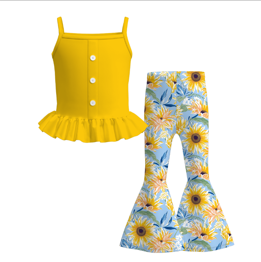 Mommy And Me Summer Yellow Blue Floral Matching Dress Set
