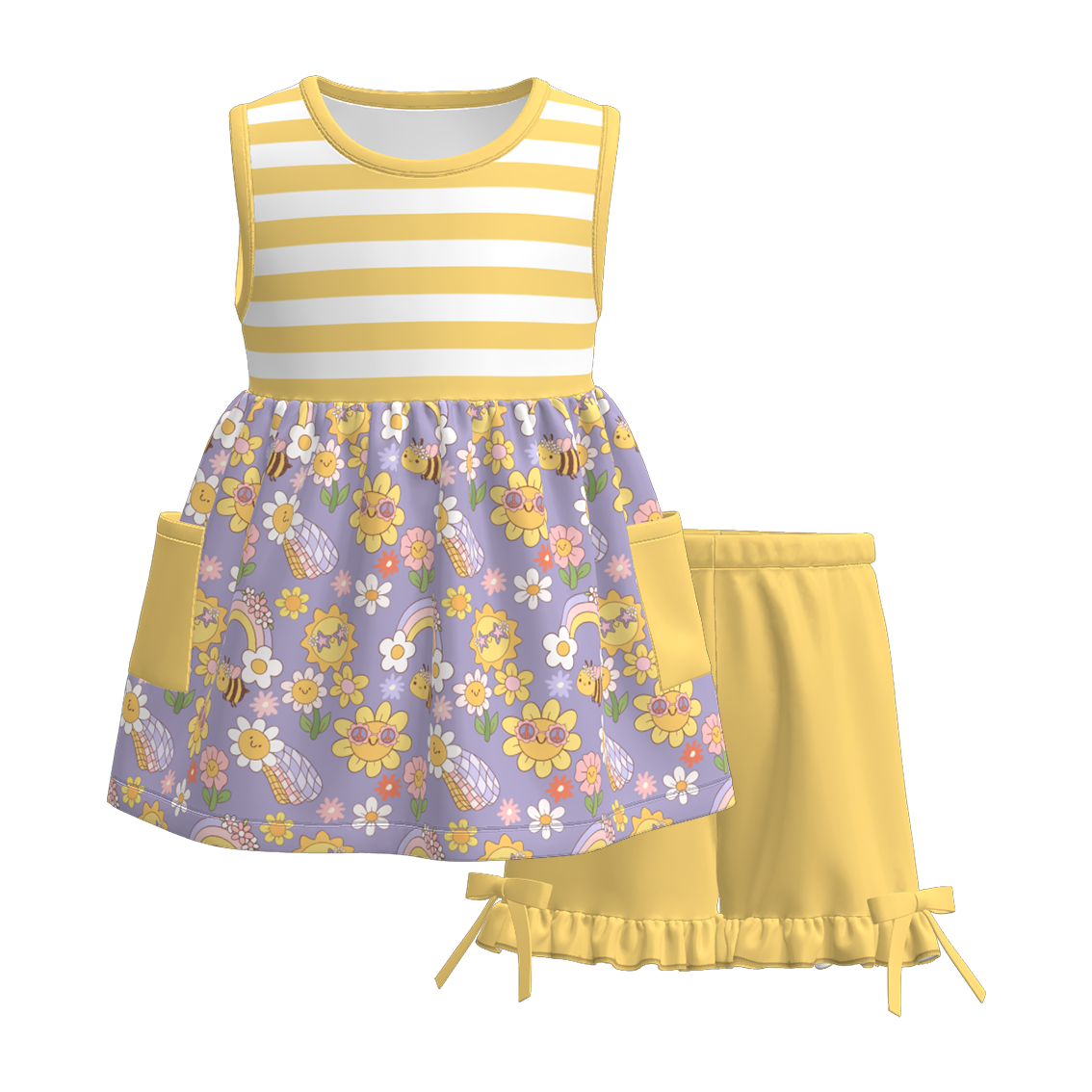 Siblings Girls Summer Yellow Grey FloralMatching Clothes