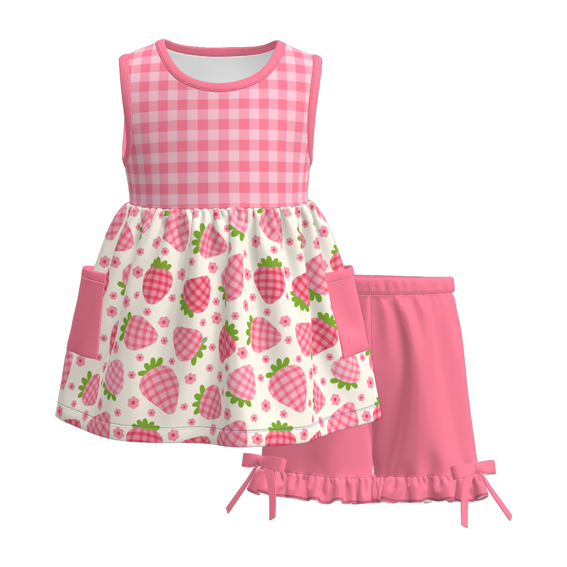 Siblings Girls Summer Strawberry Matching Clothes