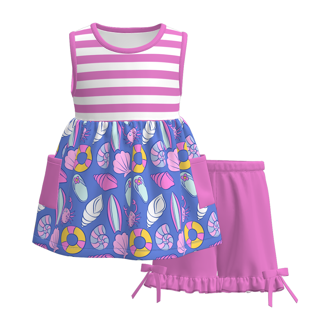 Siblings Girls Summer Sea Themed Matching Clothes