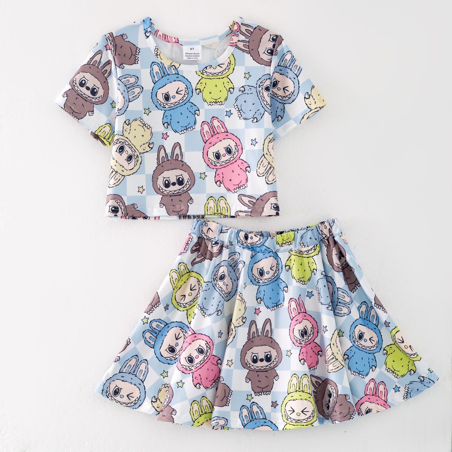Girls Summer Hot Seller Cartoon Blue Skirt Set