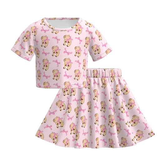 Girls Summer Animals Pet Print Skirt Set
