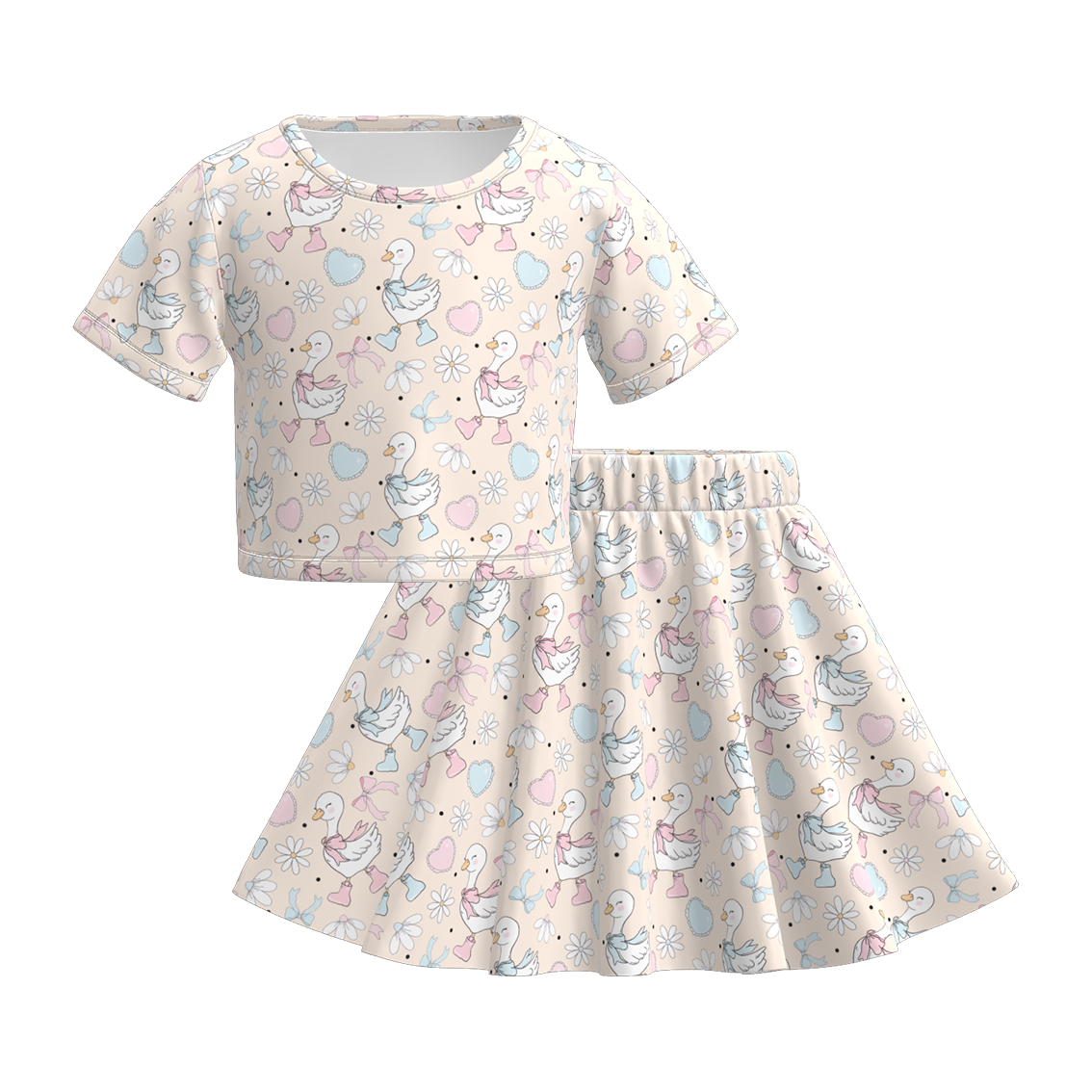 Girls Summer Animals Pet Print Skirt Set