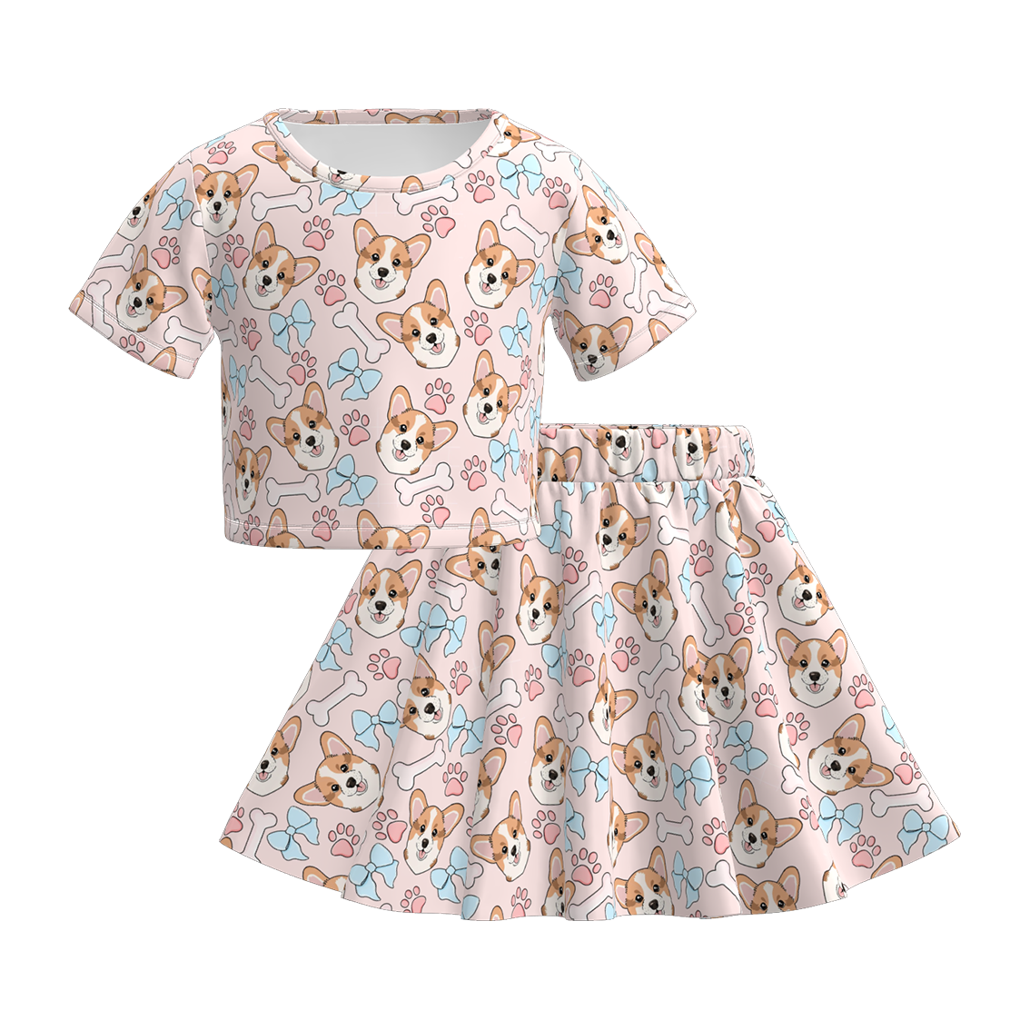 Girls Summer Animals Pet Print Skirt Set