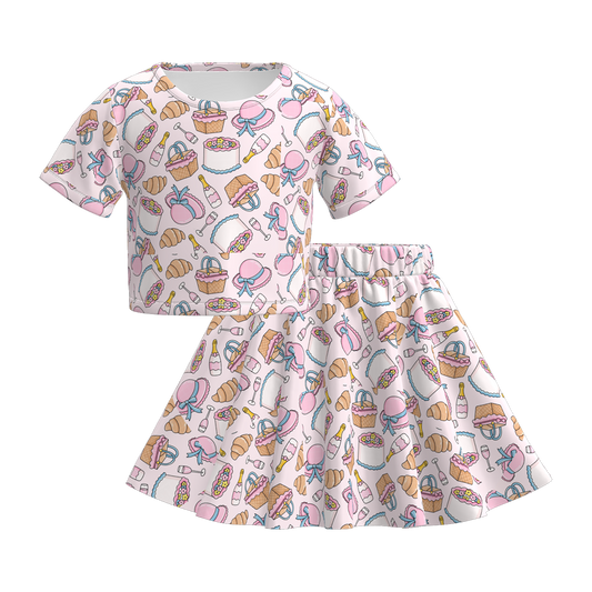 Girls Summer Butterfly Bow Print Skirt Set