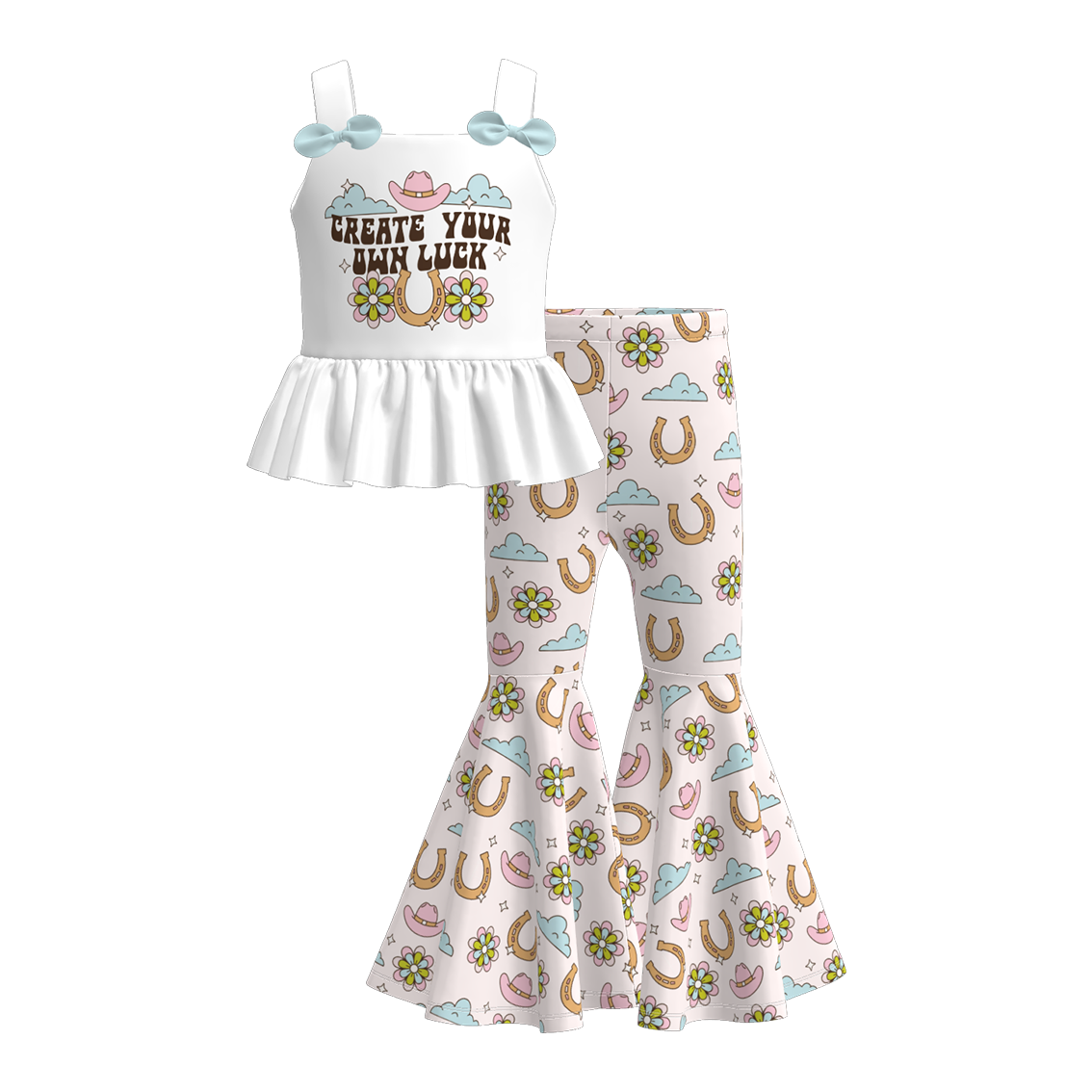 Girls Summer Wild Boots Cactus Print Sleeveless Top Set