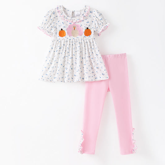 Thanksgiving Sibling Matching Outfits – Turkey Pumpkin Embroidered Collection