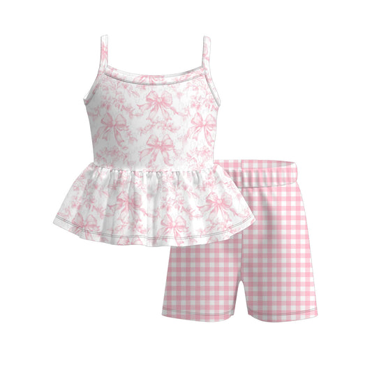 Girls Summer Bow Flower Cherry Slip Short Set