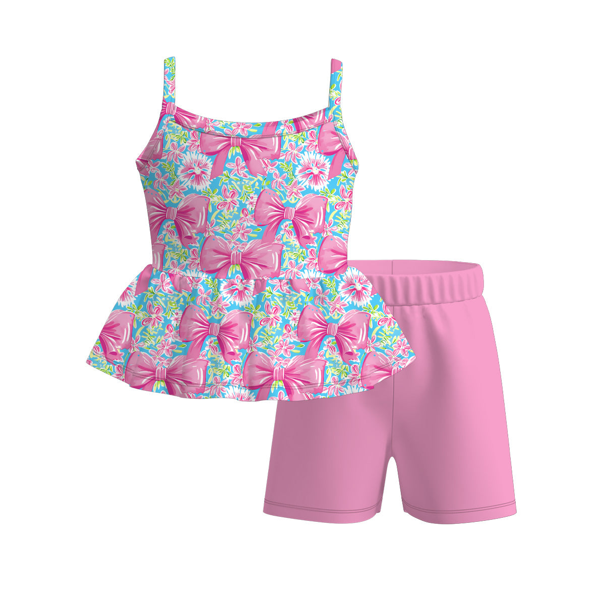 Girls Summer Bow Flower Cherry Slip Short Set