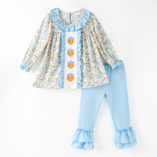 Thanksgiving Girls Smocked Outfit Set – Turkey Floral Embroidery Sibling Collection
