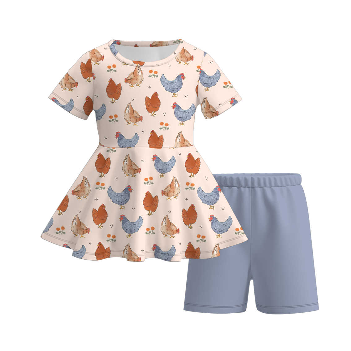 Girls Summer Chick Flower Bow Short Set