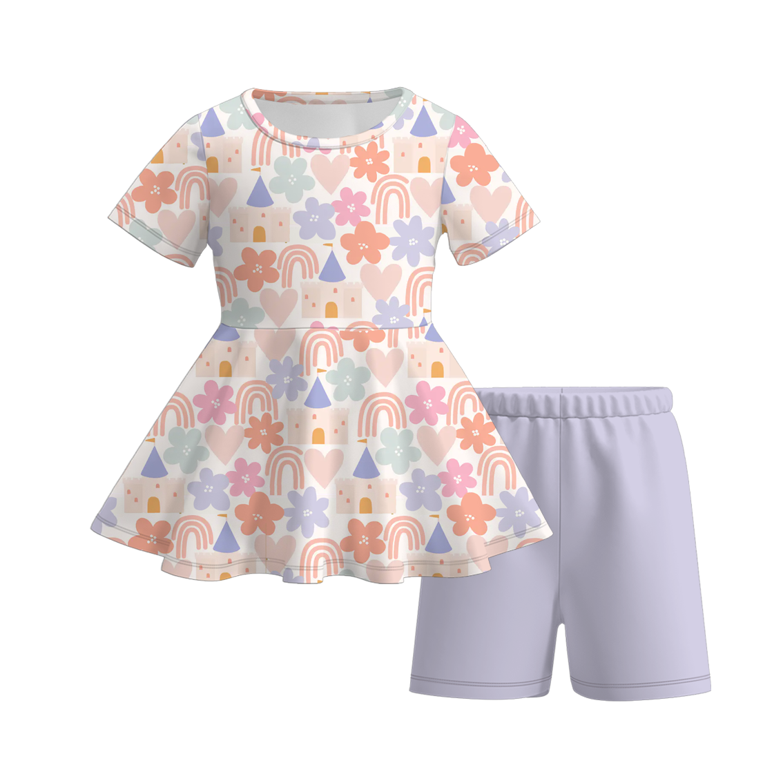 Girls Summer Chick Flower Bow Short Set