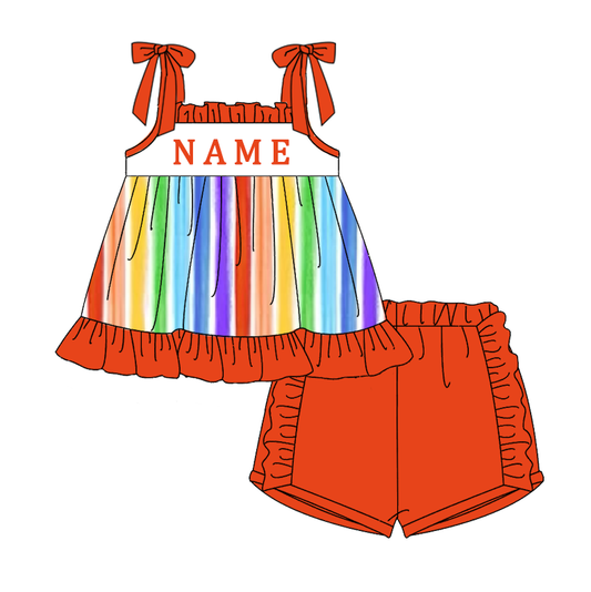 Sibling Summer Kids Rainbow Custom Name Short Set & Romper