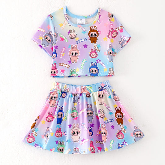 Girls Labubu Summer Lavender Athletic Skirt Set