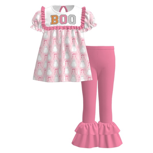 Girls Fall Halloween BOO PUMPKIN Embroidery Pant Set