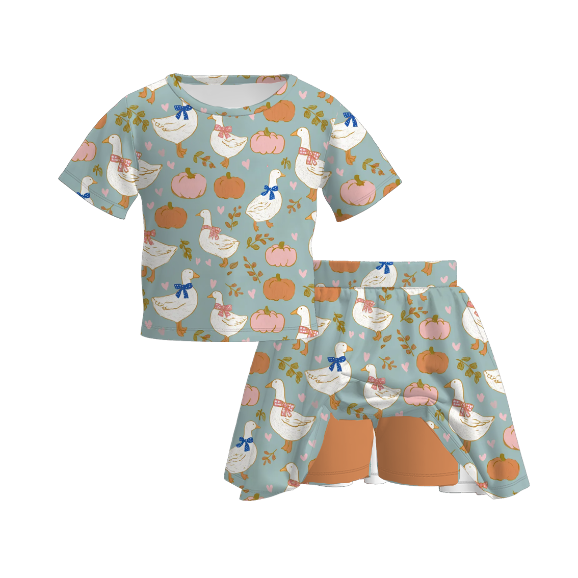 Girls Summer Fall Silly Goose Dress & Athletic Skirt Set
