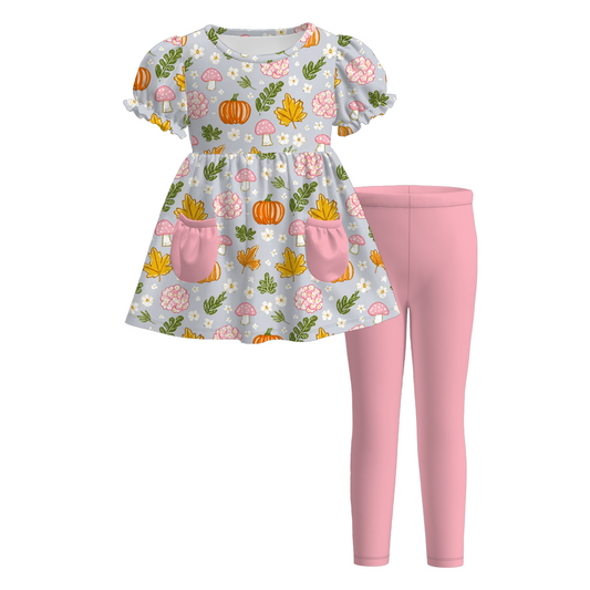 Girls Fall TAKE PUMPKIN PATCH Print Dress Outfit Set Mommy Top