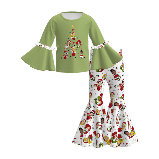 Girls Christmas Cartoon Print Bell Pant+Top Set Collection