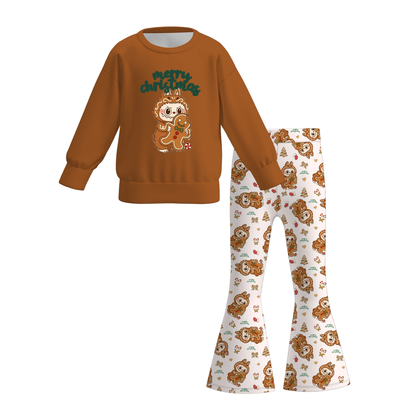 Girls 2 Pieces Labubu Themed Printed Top + Pant Set