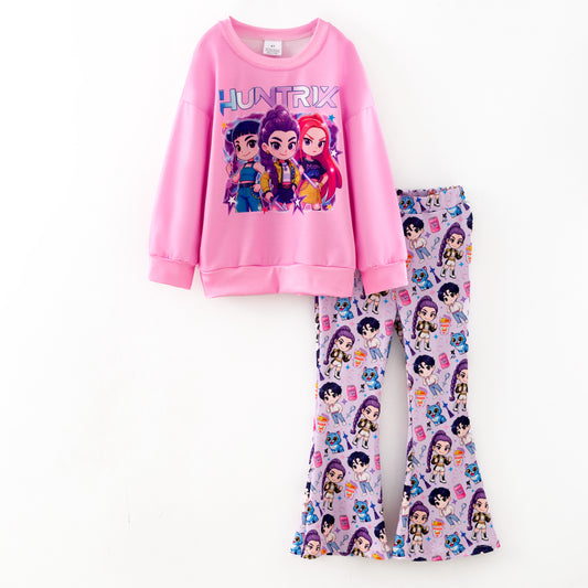 Kpop Demon Hunter Pink Bell Pant Sweatshirt Set