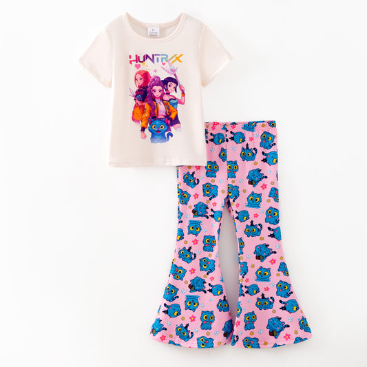 Girls 2025 Fall Kpop Demon Hunter Print Bell Pant Set